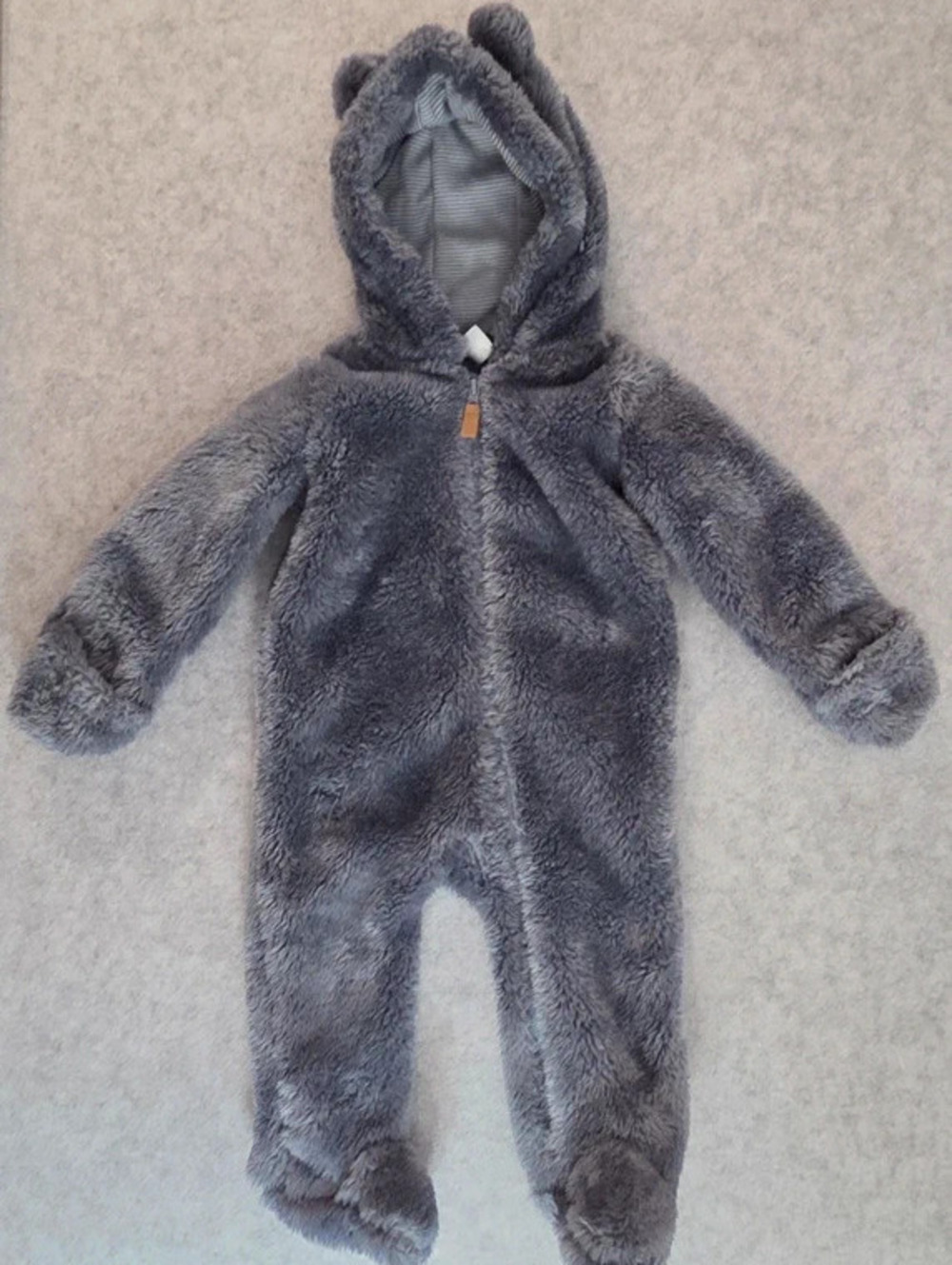 Carter's Baby Gray Sherpa Bear Bunting Snowsuit Hooded Footed Fleece - 9M